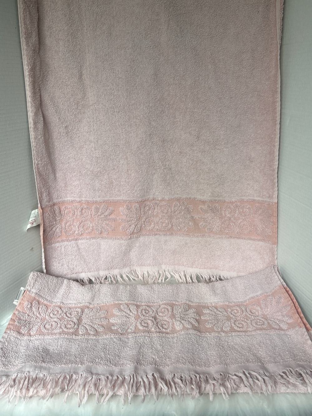 Pair of Vintage Cannon Soft Pink Decorative Fringe Towel